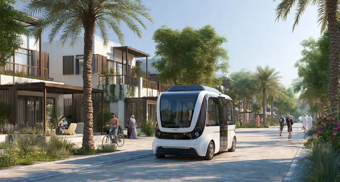 An autonomous shuttle on a residential street